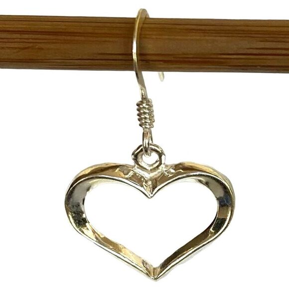 AG# Sterling 925 Silver 1” Dangle Heart Earrings - Picture 2 of 8